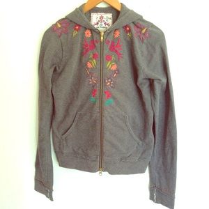 Johnny Was Grey Embroidered Hoodie 